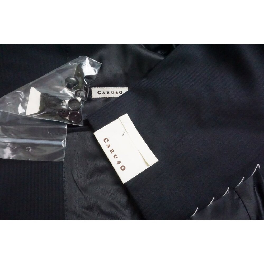 Raffaele Caruso S110s Wool Navy Herringbone 2 Pc Suit Jacket Pants 46R NEW